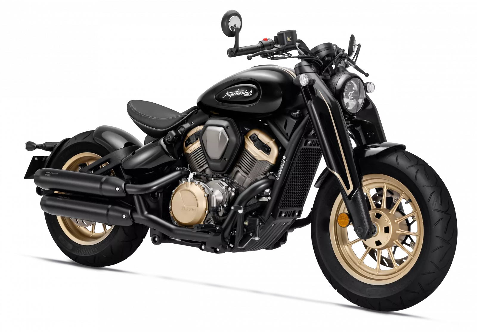 NAPOLEONBOB 500 Černý / Zlaté ráfky – stylový bobber motocykl BENDA