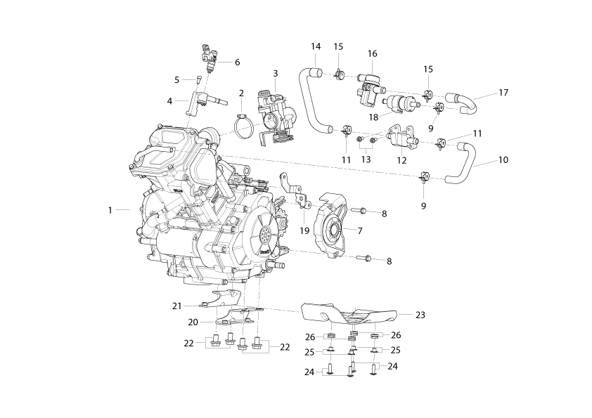 Náhradní díly pro BENELLI BKX 125 EU5 PLUS 2026 - T00B - Kompletní motor - rozkres