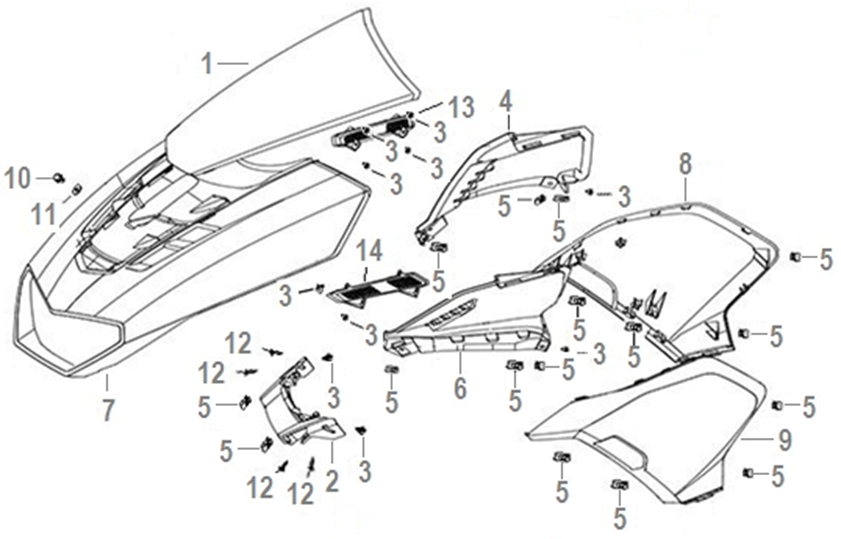 Náhradní díly pro KEEWAY FACT EVO 125 2021 - F16 - Přední maska - rozkres