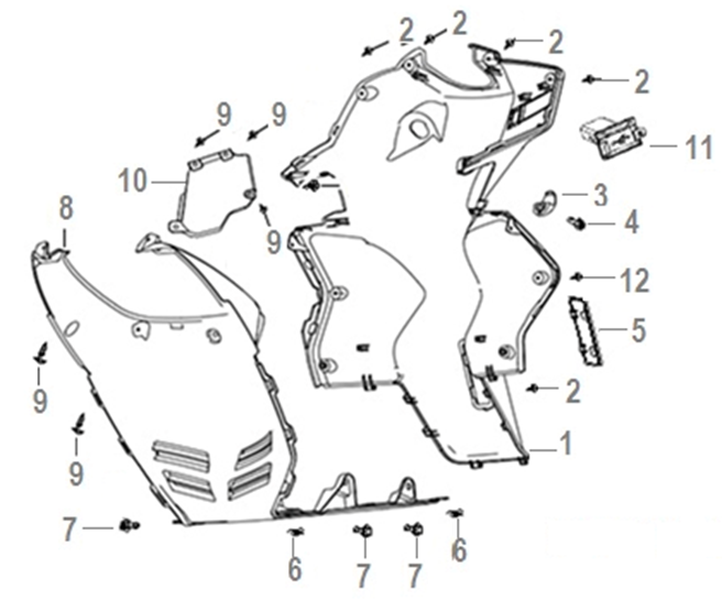 Náhradní díly pro KEEWAY FACT EVO 125 2021 - F17 - Přední štít - rozkres