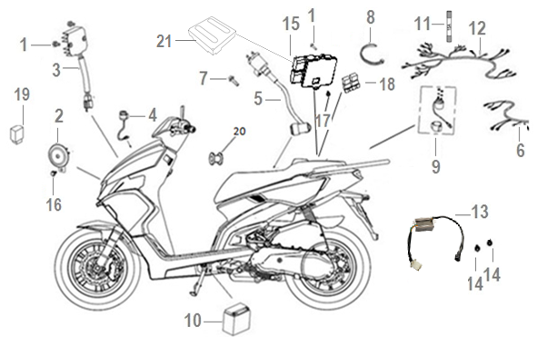 Náhradní díly pro KEEWAY FACT EVO 125 2021 - F22 - Elektrická výbava - rozkres
